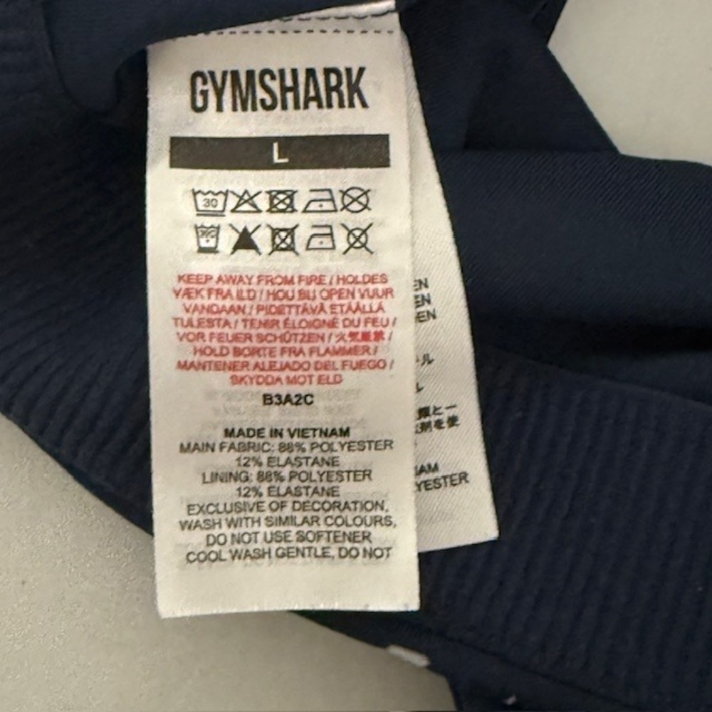 Gymshark Navy Blue Shark Graphic Racerback Sports Bra Size L - Picture 4 of 6